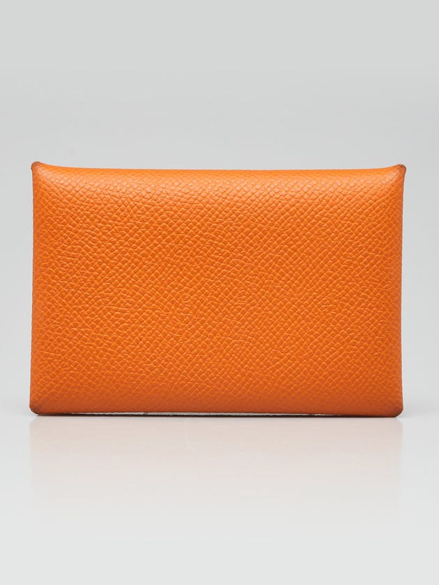 Hermes Orange Epsom Leather Calvi Card Case