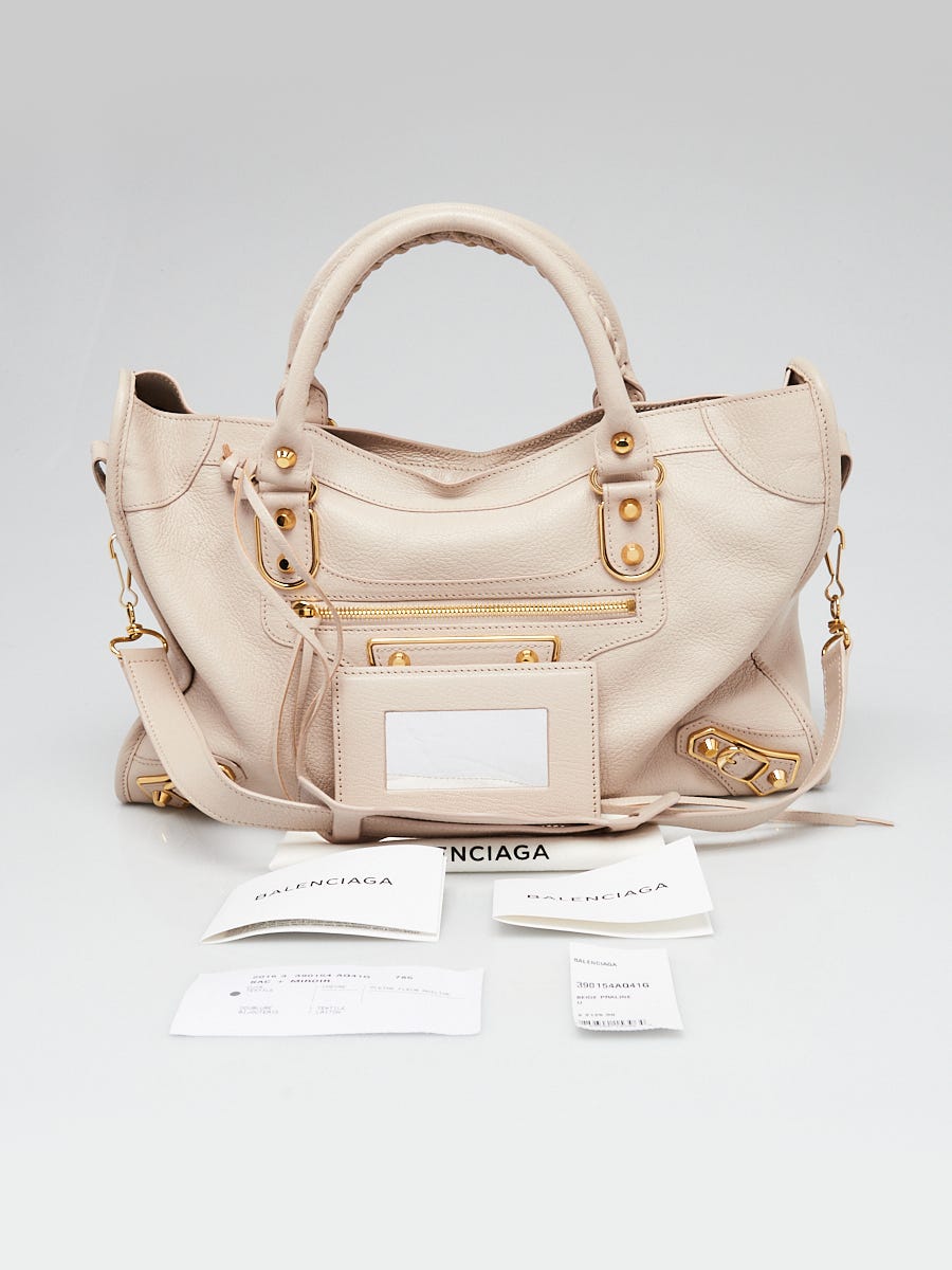 Balenciaga Beige Praline Grained Chevre Leather Metallic Edge Motorcycle  City Bag | Yoogi's Closet