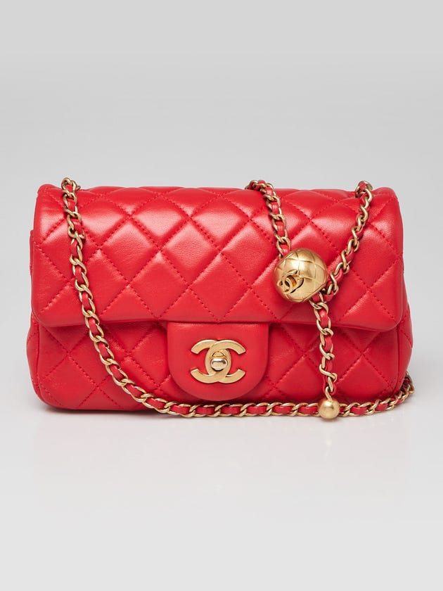 Chanel Red Quilted Lambskin Leather Pearl Crush Rectangular Mini Flap ...