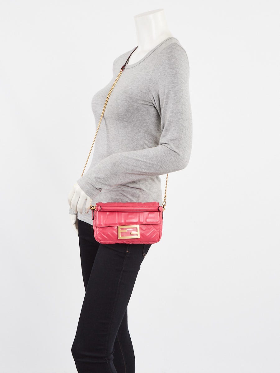 Fendi Pink Embossed Leather Mini Baguette Crossbody Bag