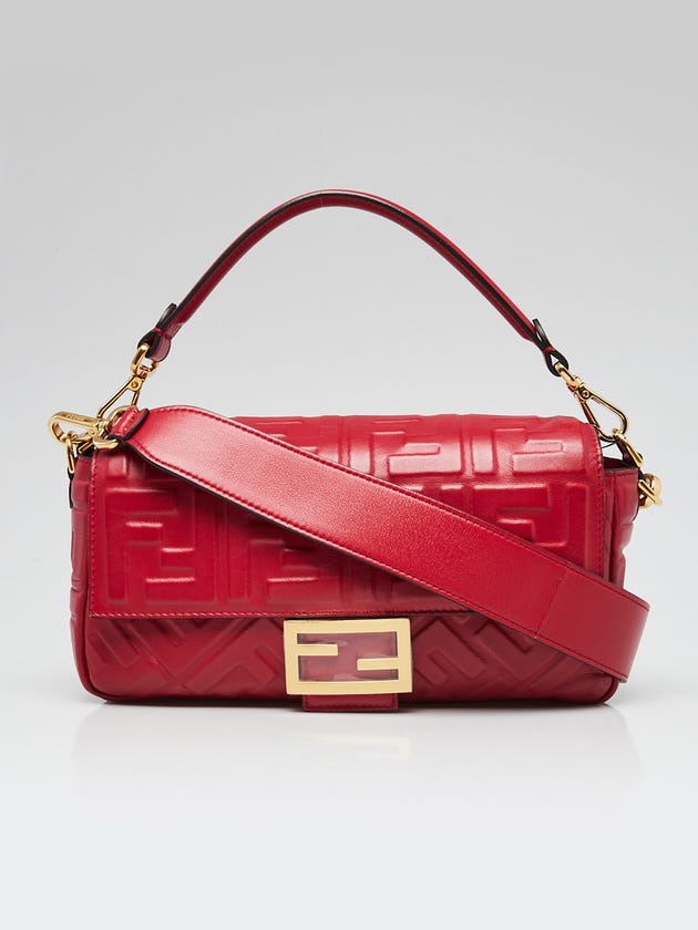 Fendi Red FF Embossed Leather Large Baguette Crossbody Bag 8BR600