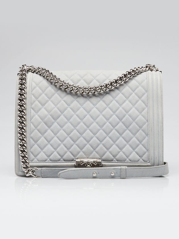 Chanel Light Grey Quilted Matte Caviar Leather Large Boy Bag