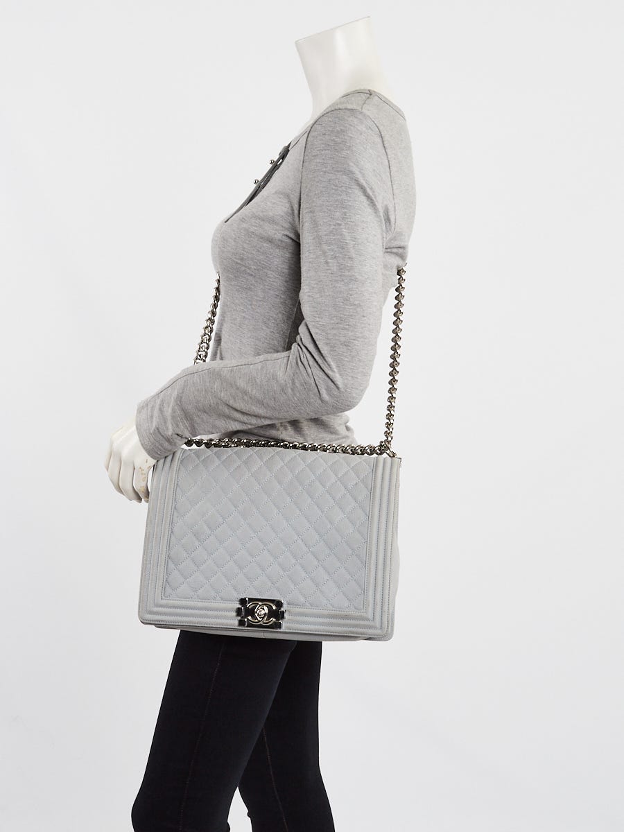 Chanel Light Grey Quilted Matte Caviar Leather Large Boy Bag