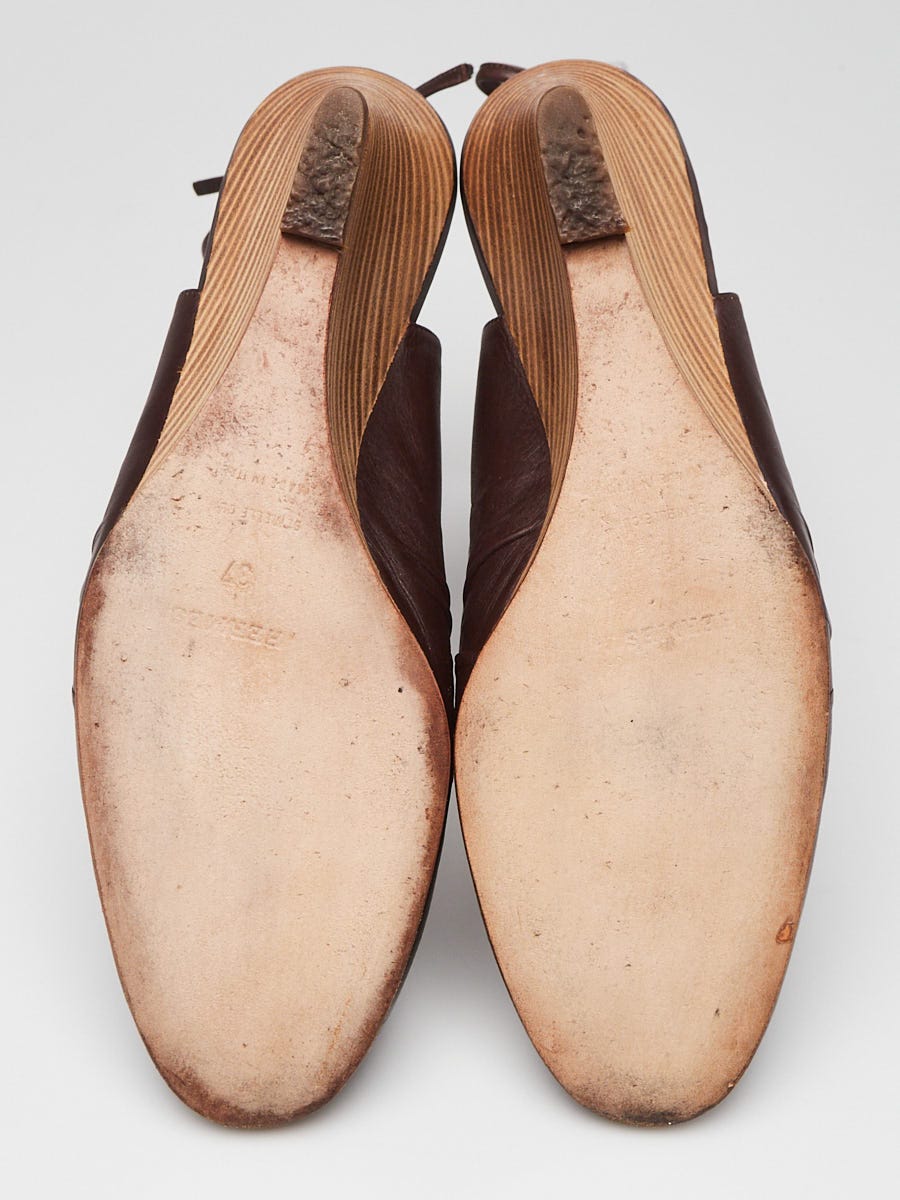 Hermes Brown Leather Ankle Tie Wedge Sandals Size 6.5/37