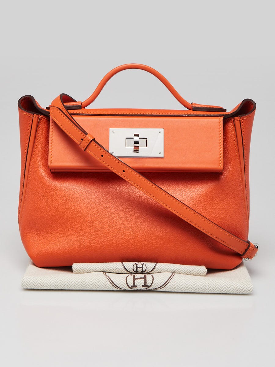 Hermes Orange Togo/Swift Leather Palladium Plated Mini 24/24 Bag