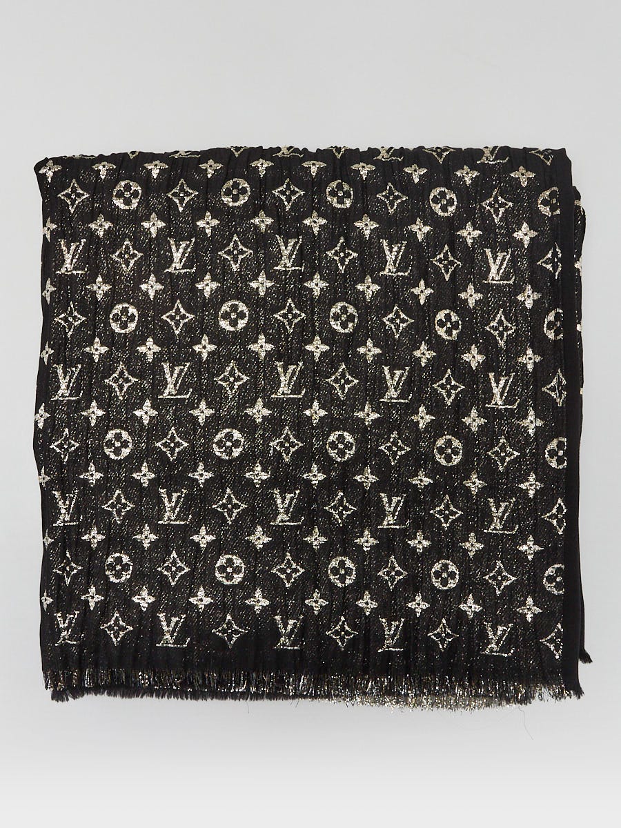Louis Vuitton Black Monogram So Glitter Silk Shawl Scarf