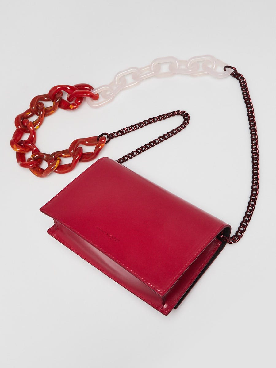 Alexander McQueen Red Leather Mini Skull Chain Shoulder Bag 