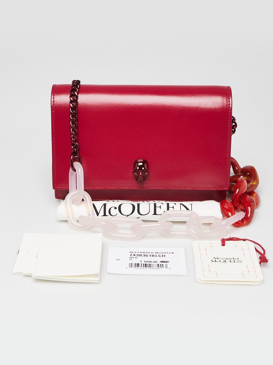 Alexander McQueen Red Leather Mini Skull Chain Shoulder Bag 