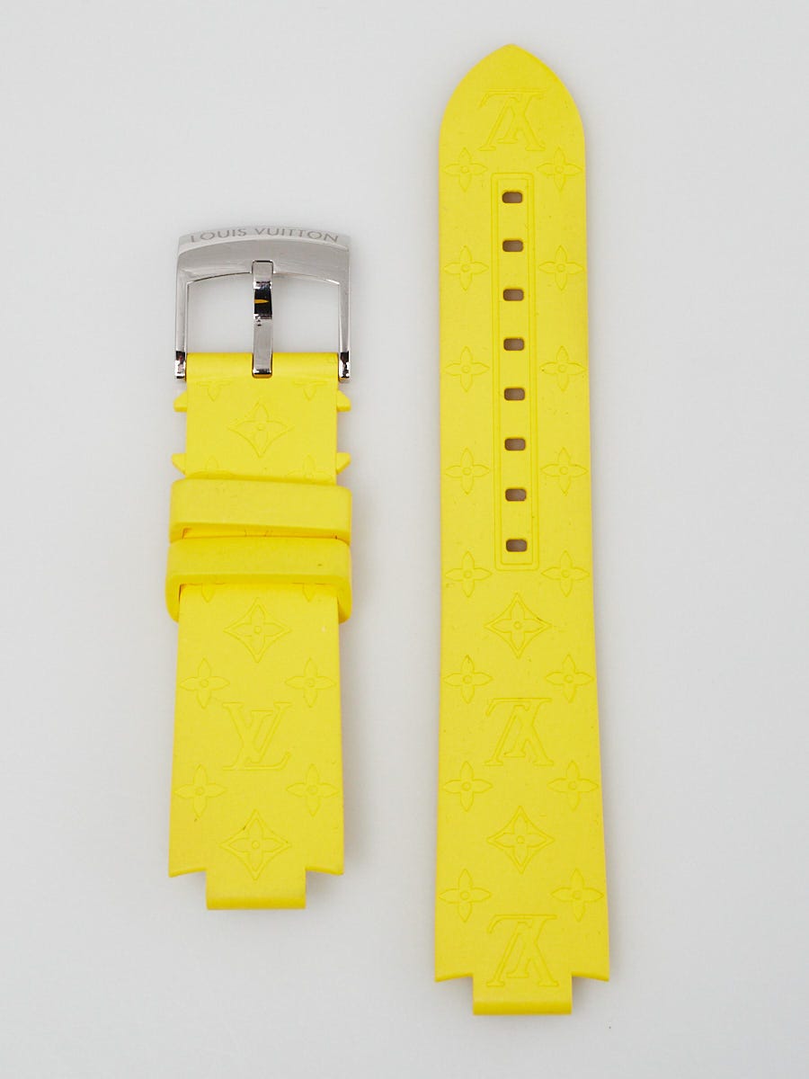 【LOUIS VUITTON】イエロー ラバーベルト Louis Vuitton Yellow Monogram Embossed Rubber Tambour Watch