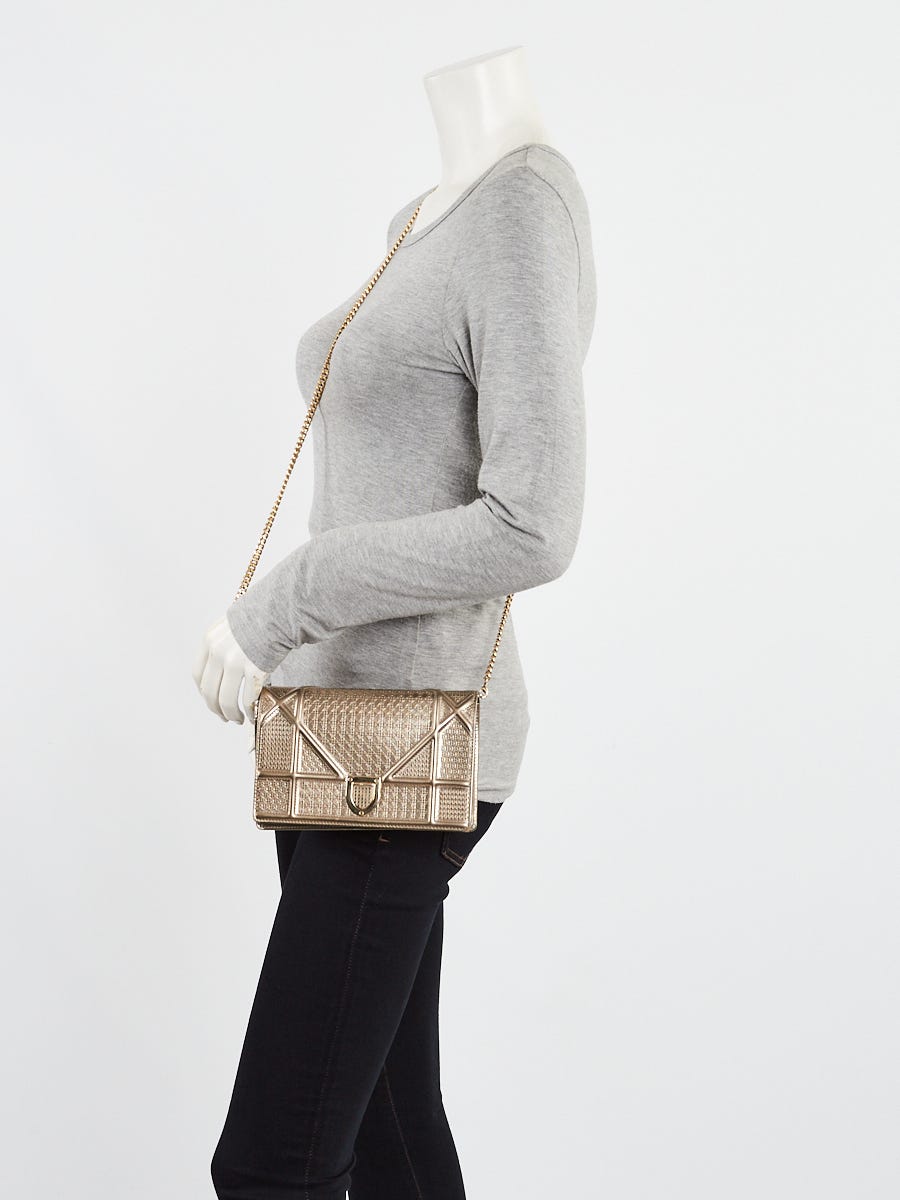 Christian Dior Metallic Gold Micro Cannage Leather Diorama Wallet