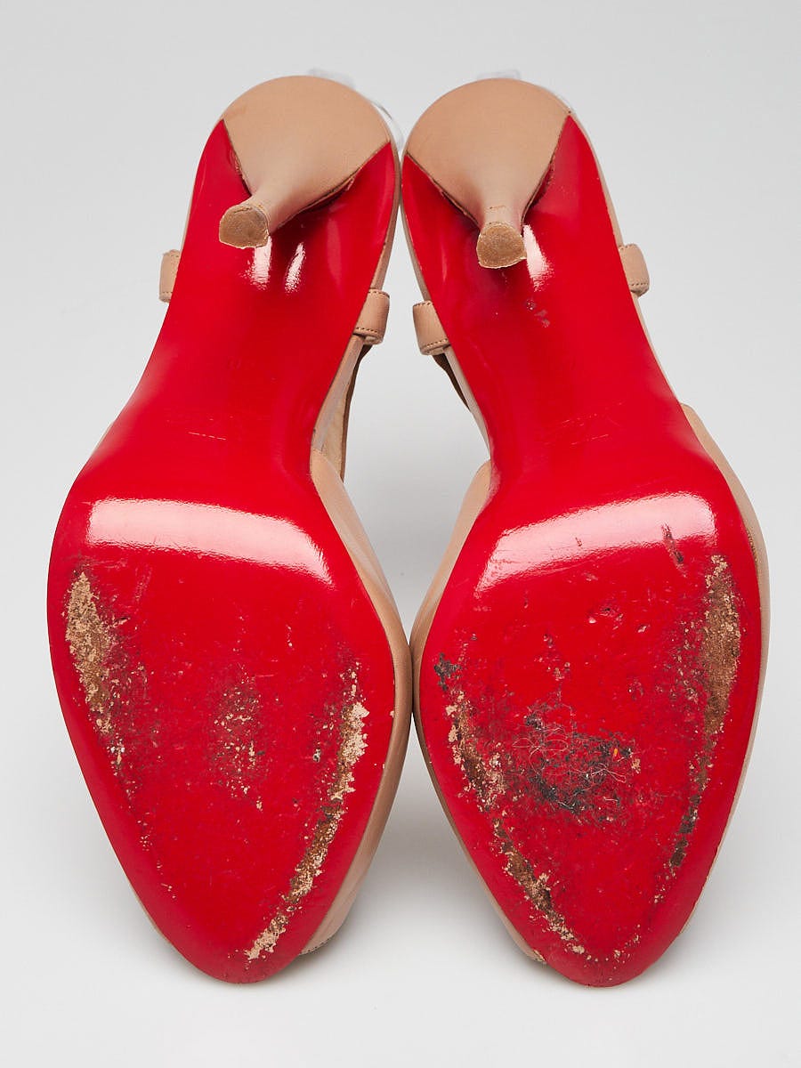 Christian Louboutin Beige Leather Cross Street 120 Peep Toe Pumps