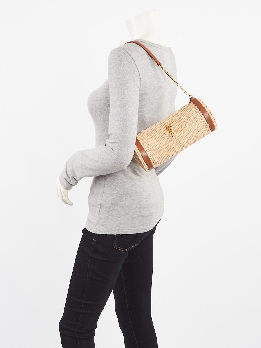 Yves Saint Laurent Natural Brick Raffia Small Cassandre Tube Bag