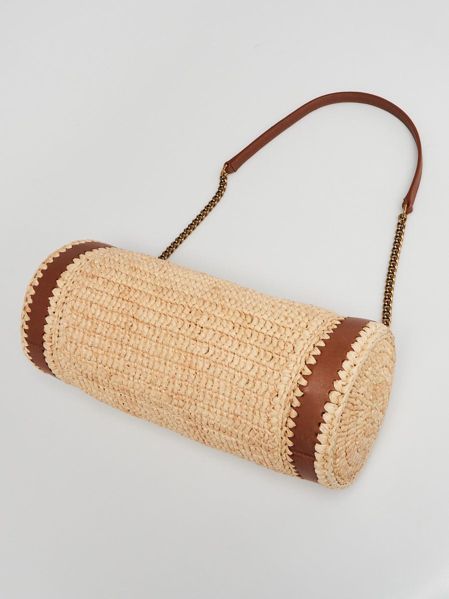 Yves Saint Laurent Natural Brick Raffia Small Cassandre Tube Bag