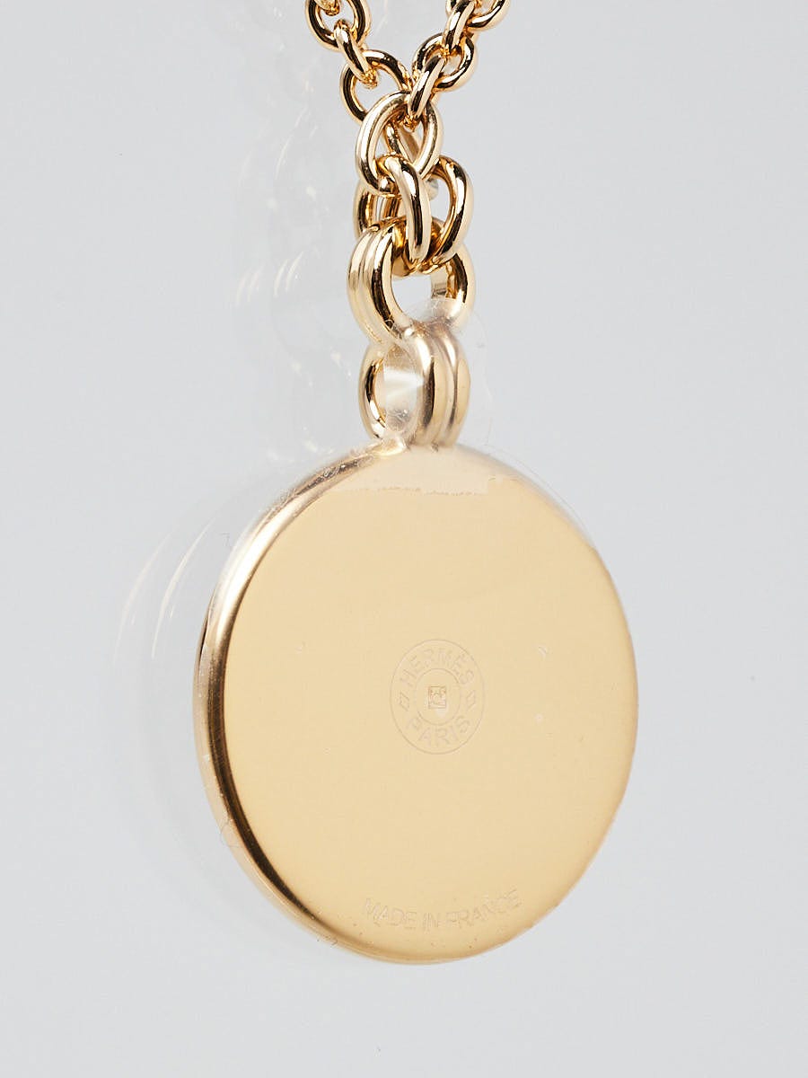 Hermes Gold Plated Metal Enamel Medaille OP'H Small Model