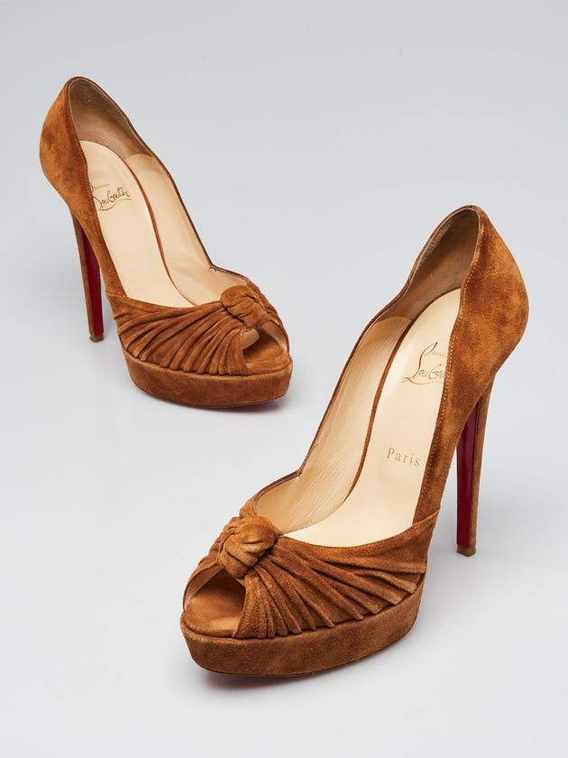 Christian Louboutin Brown Suede Greissimo 140 Peep Toe Pumps Size 10.5/41