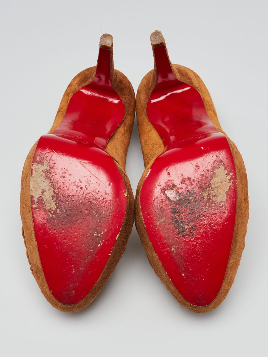 Christian Louboutin Brown Suede Greissimo 140 Peep Toe Pumps Size 10.5/41