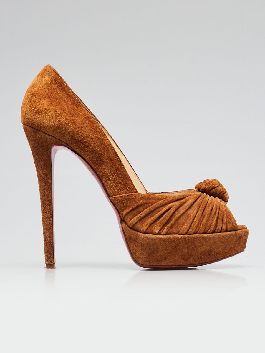 Christian Louboutin Brown Suede Greissimo 140 Peep Toe Pumps Size