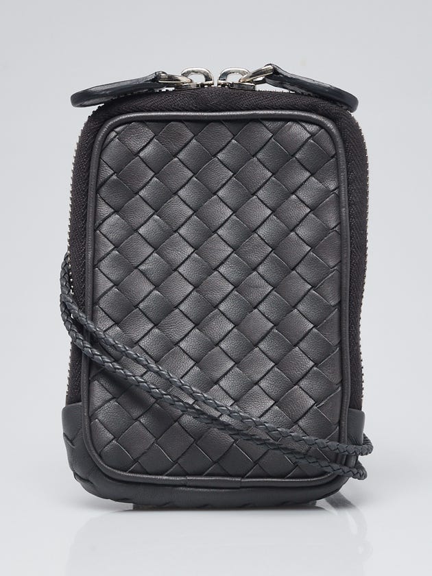 Bottega Veneta Dark Grey Intrecciato Leather Nano Zip Tech Case Lanyard