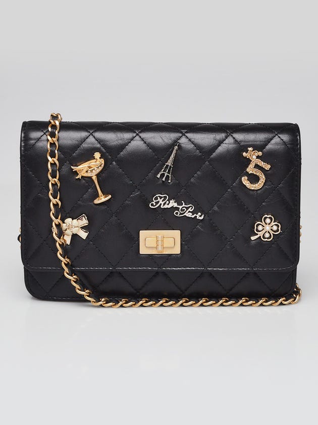 Chanel Black Quilted Calfskin Leather Lucky Charms 2.55 Reissue WOC Clutch Bag