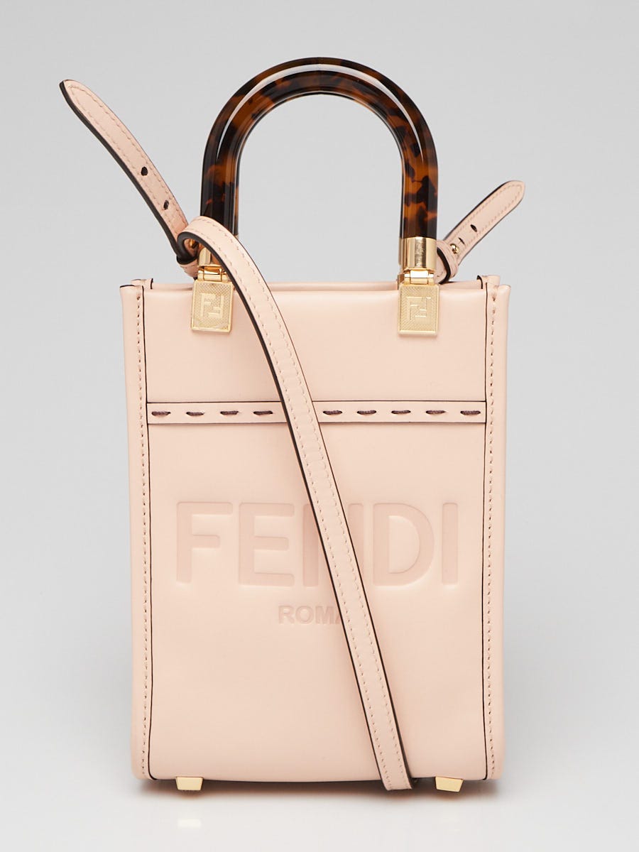 Fendi Light Pink Smooth Calfskin Leather Sunshine Mini Crossbody Tote Bag -  8BS051 | Yoogi's Closet