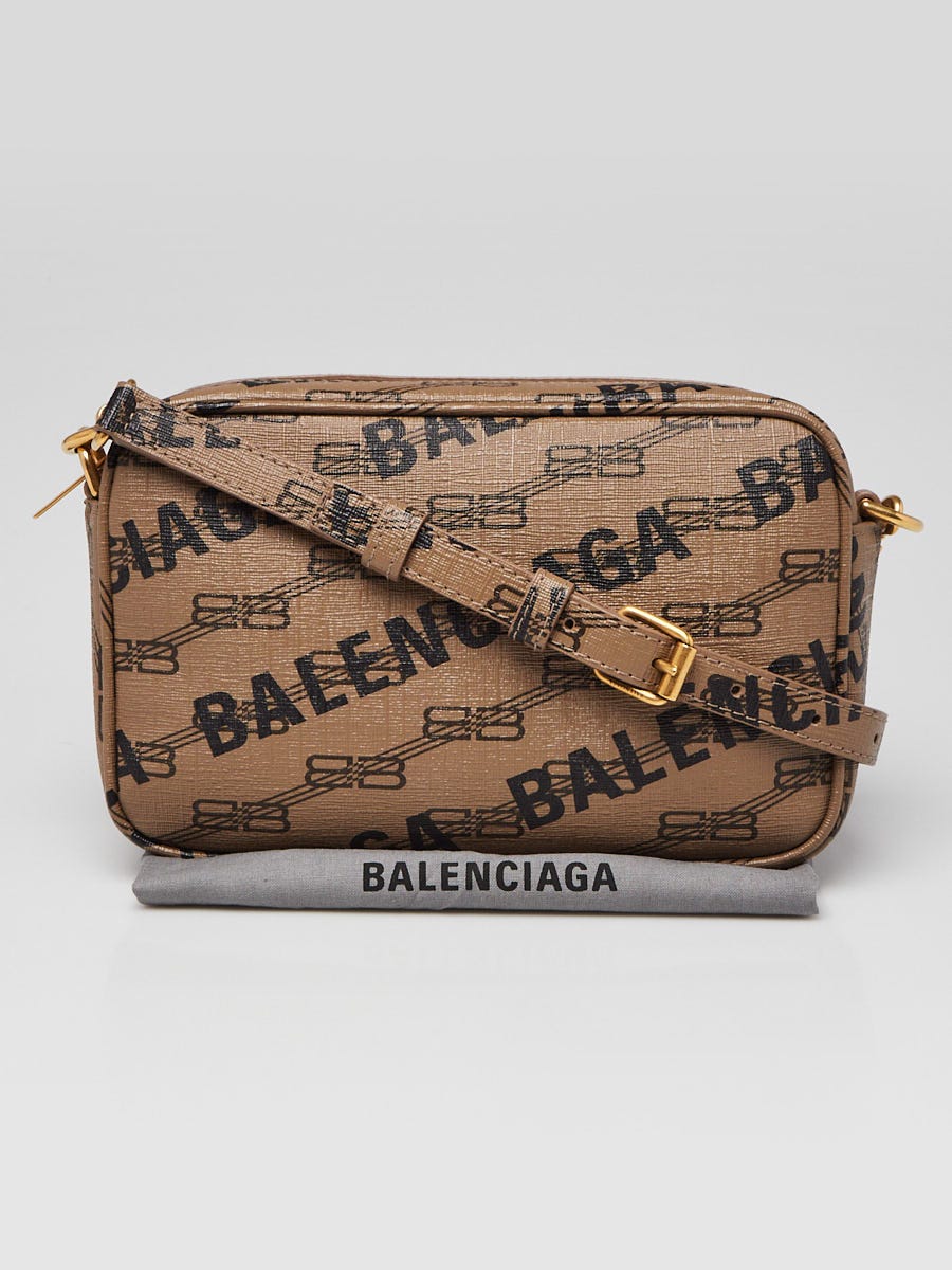 Balenciaga Brown/Black Coated Canvas Signature BB Monogram Camera Bag |  Yoogi's Closet