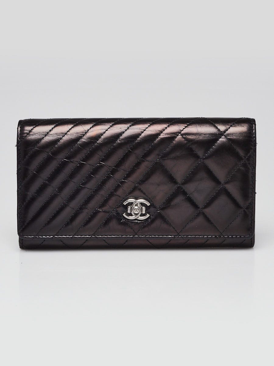 Chanel Black Quilted Glazed Calfskin Coco Boy L-Gusset Flap Wallet