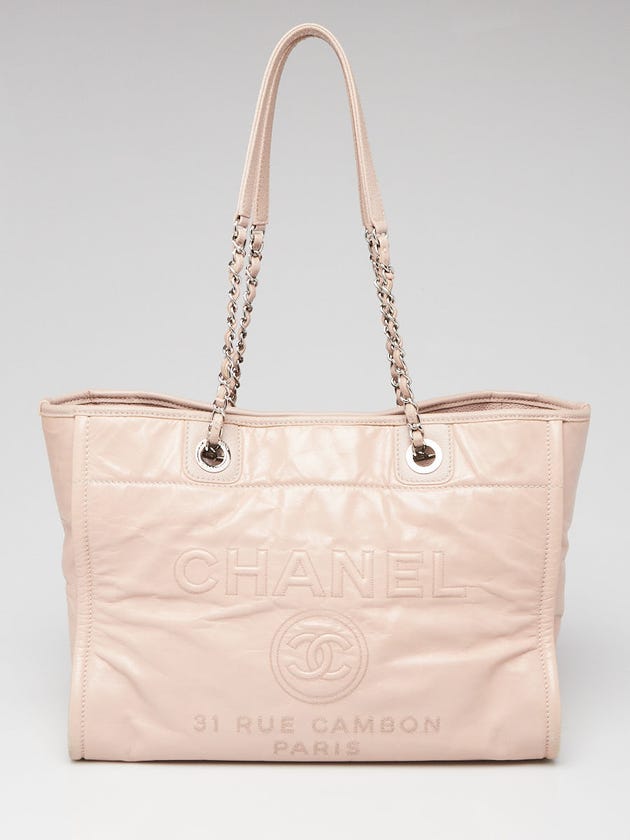 Chanel Pink Glazed Leather Deauville Small Shopping Tote Bag