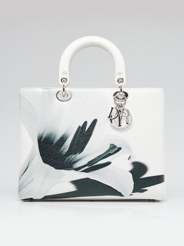 Christian Dior White Floral Printed Leather Lady Dior Large Tote