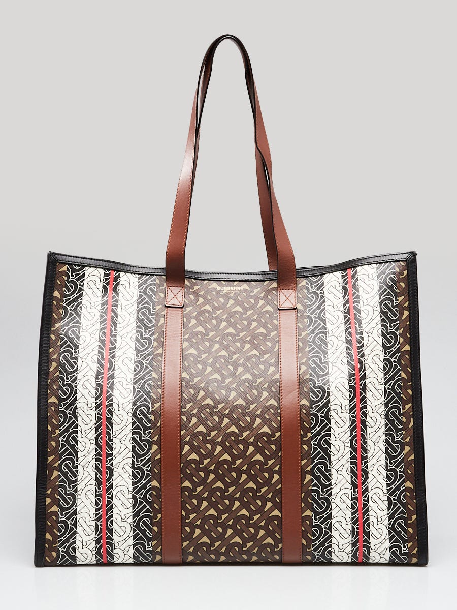 Burberry Bridle Brown Monogram E-Canvas Stripe Book Tote | Yoogi's