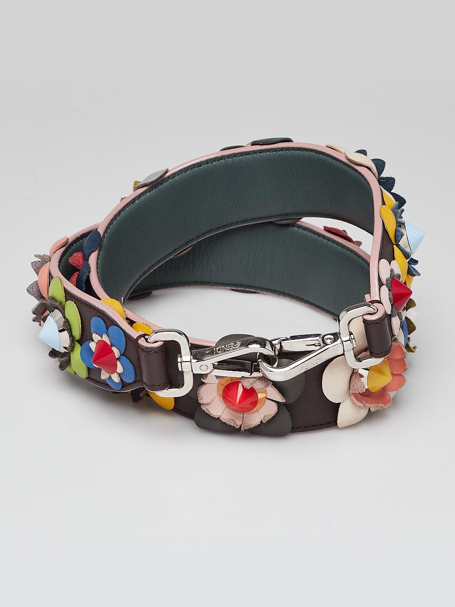 Fendi Grey Multicolor Leather Flower Strap You Shoulder Strap ParallaxShops s Closet Black cotton blend from FENDI featuring high waisted and mid length