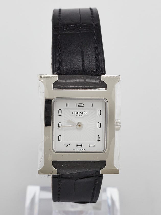Hermes 21mm Stainless Steel and Black Alligator Heure H PM Quartz Watch HH1.210