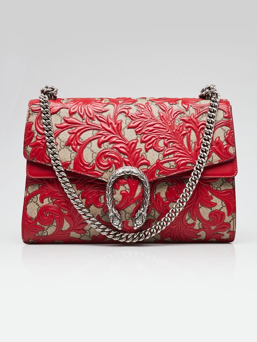 Gucci Beige Red GG Coated Canvas Supreme and Leather Arabesque