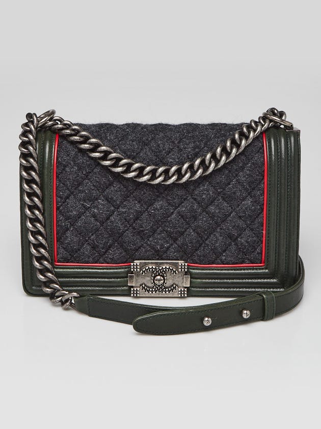 Chanel Multicolor Quilted Leather Wool Medium Boy Bag