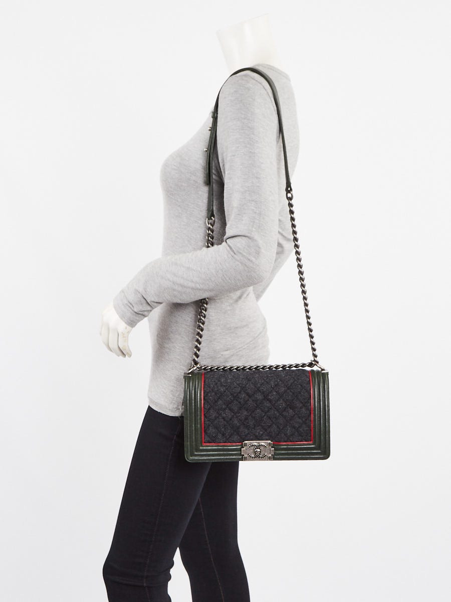 Chanel Multicolor Quilted Leather Wool Medium Boy Bag