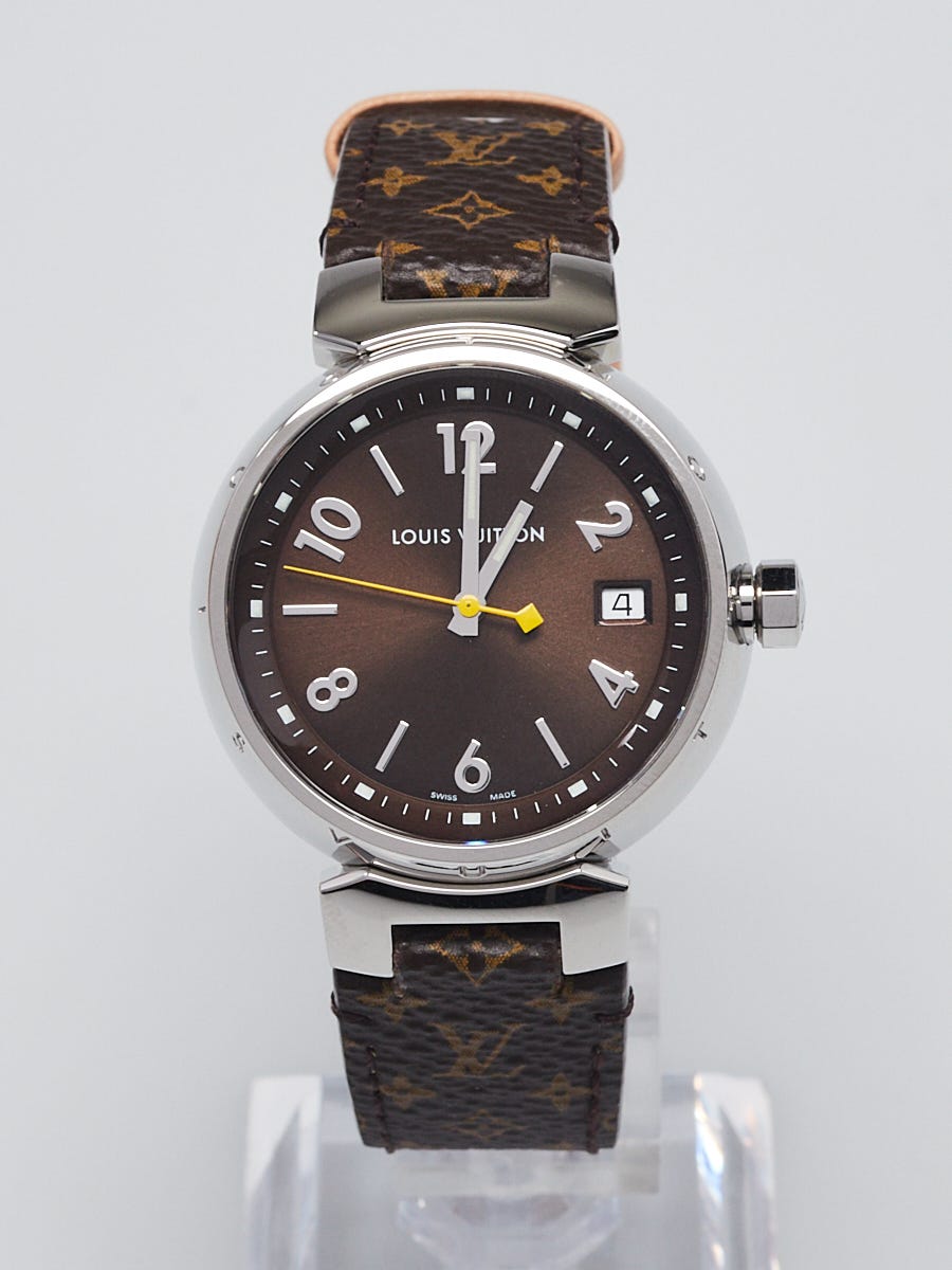 Louis Vuitton Stainless Steel and Monogram Canvas 30mm Tambour