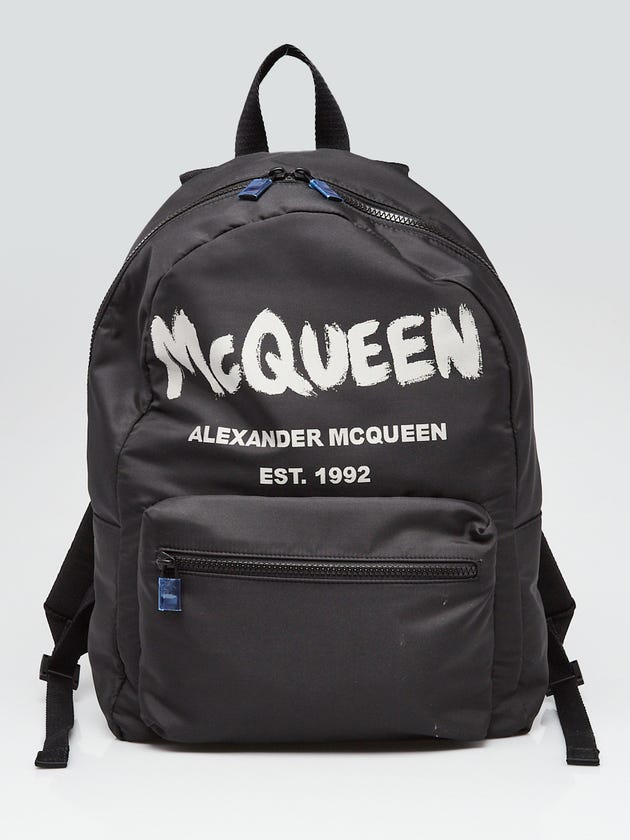 Alexander McQueen Black Nylon Graffiti Metropolitan Backpack Bag