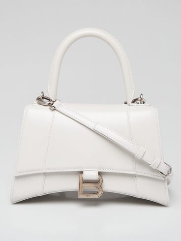 Balenciaga Dark White Leather Hourglass Small Top Handle Bag