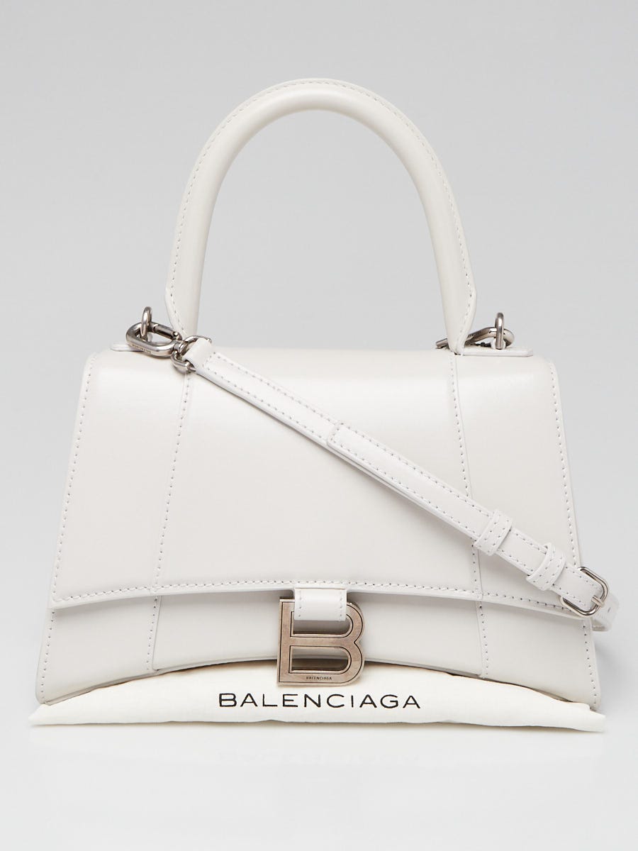 Balenciaga Dark White Leather Hourglass Small Top Handle Bag Yoogi s Closet