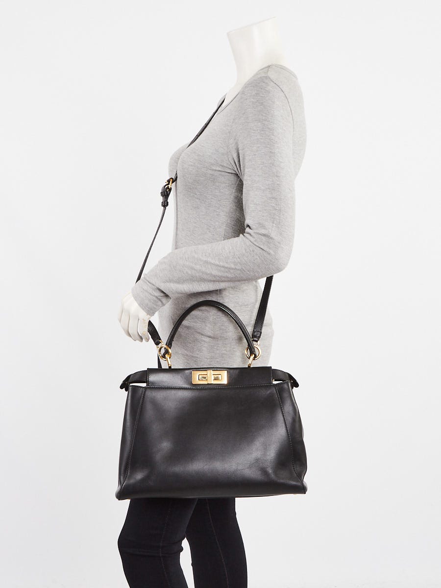 Fendi Black Smooth Leather Regular Peekaboo Bag 8BN226
