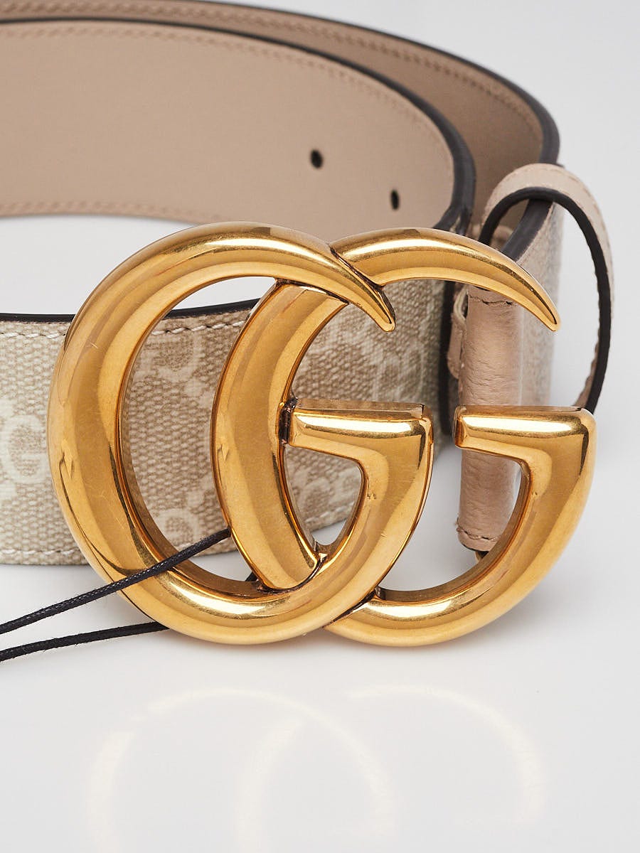 Gucci Beige/White Supreme Coated Canvas Double G Belt Size 65/26