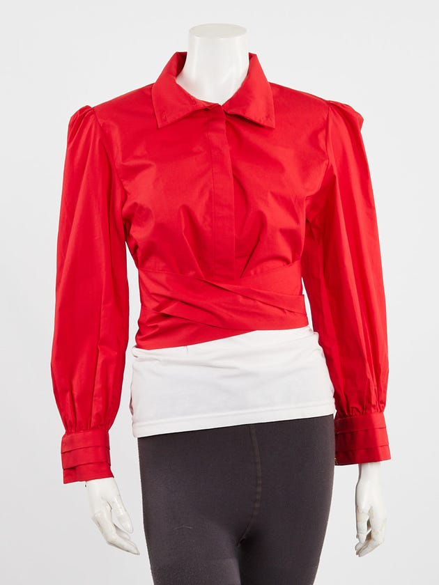 Valentino Red Cotton Rockstud Cropped Button Up Blouse Size 4/38