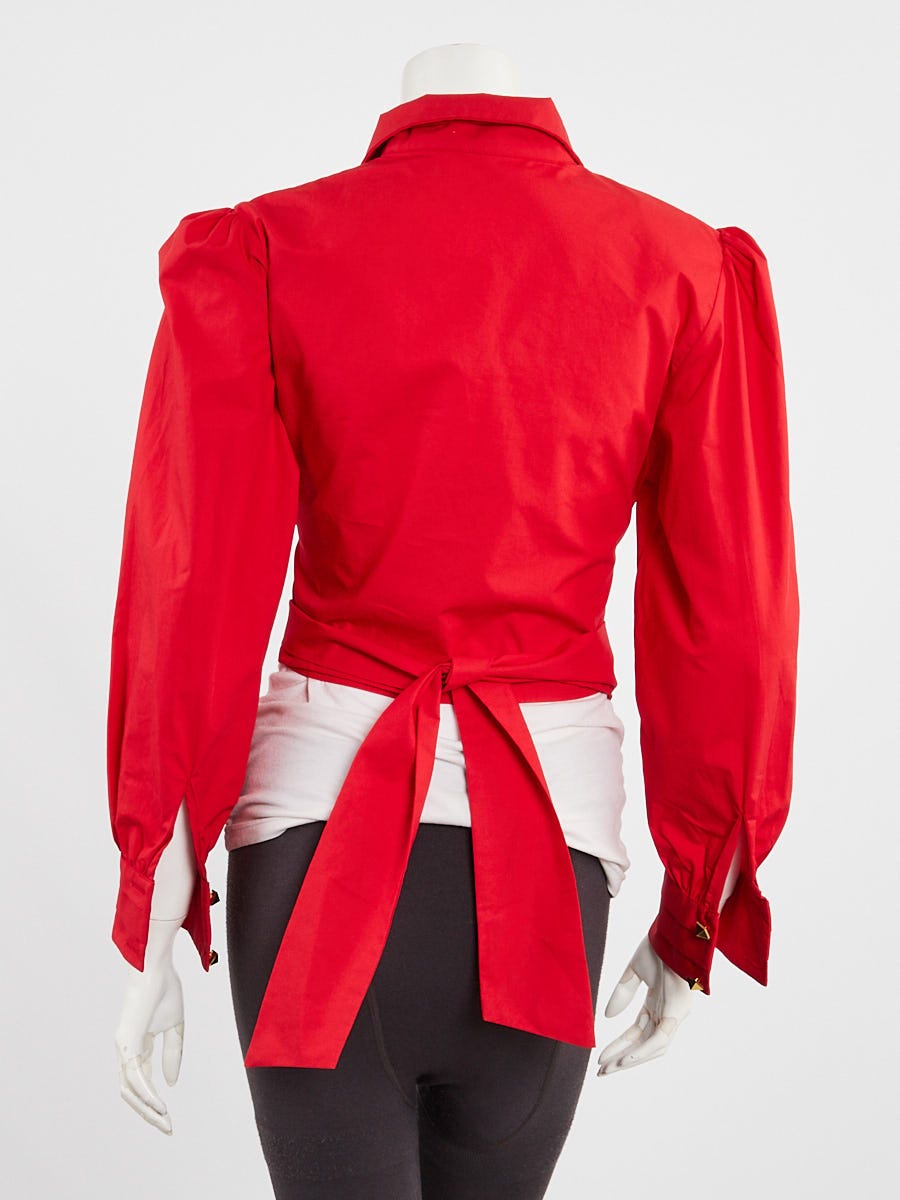 Valentino Red Cotton Rockstud Cropped Button Up Blouse Size 4/38