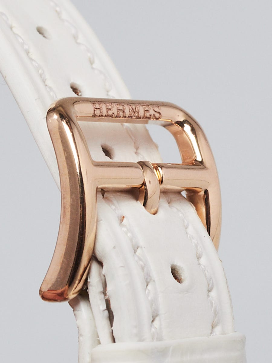 Hermes 21mm 18k Rose Gold and Diamond White Alligator Heure H