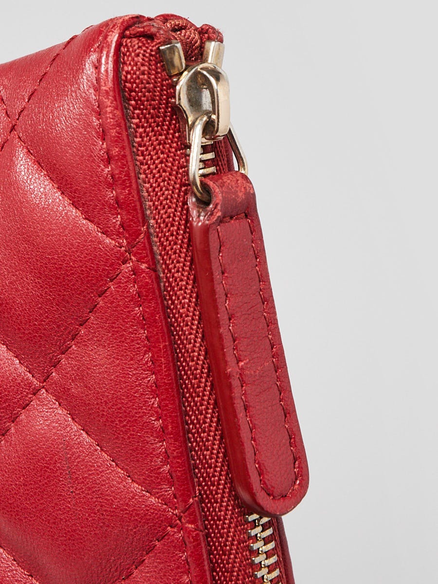 Chanel Red Quilted Lambskin Leather Classic O-Case Zip Large Pouch