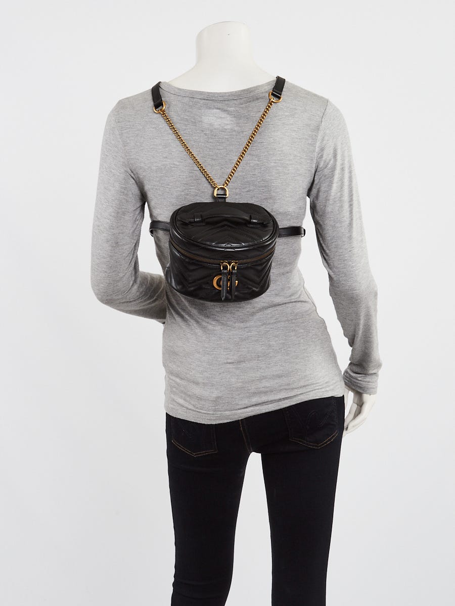 Gucci Black Quilted Leather Marmont Mini Round Backpack Bag