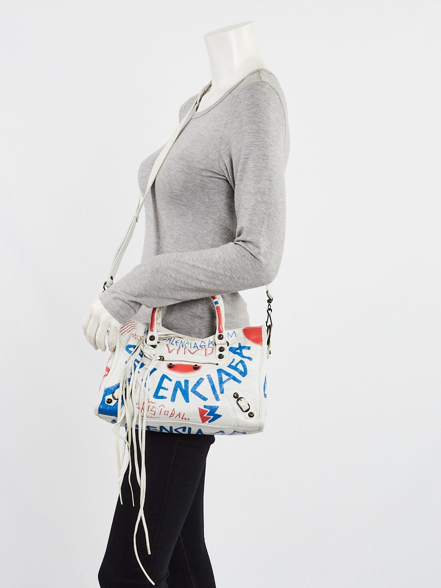 Balenciaga Blanco Graffiti Lambskin Leather Motorcycle Small Balenciaga Blanco Graffiti Lambskin Leather Motorcycle Small