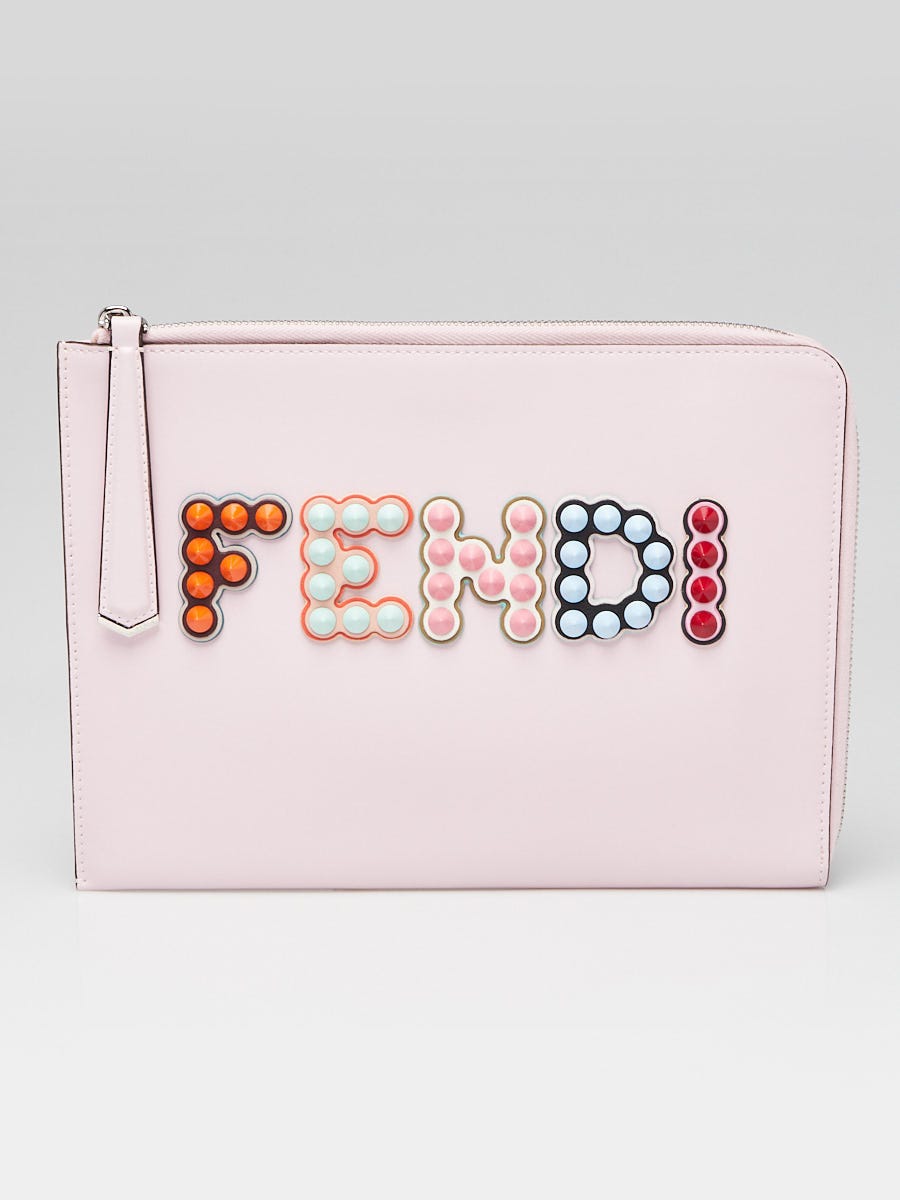 Fendi Pink Leather Logo Stud Clutch Bag 8M0363 | Yoogi's Closet
