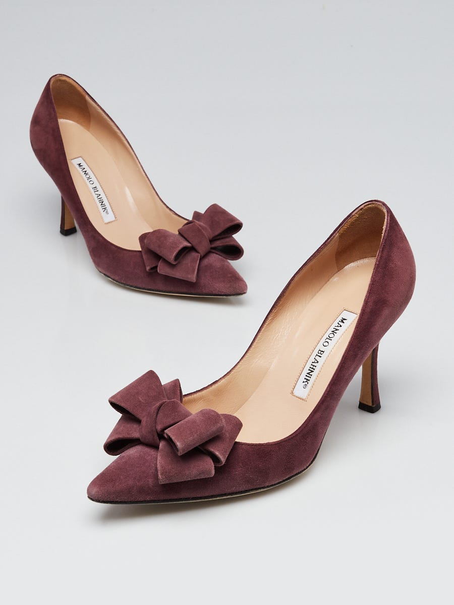 Manolo Blahnik Purple Suede Lisane Bow 90 Pumps Size 6.5/37