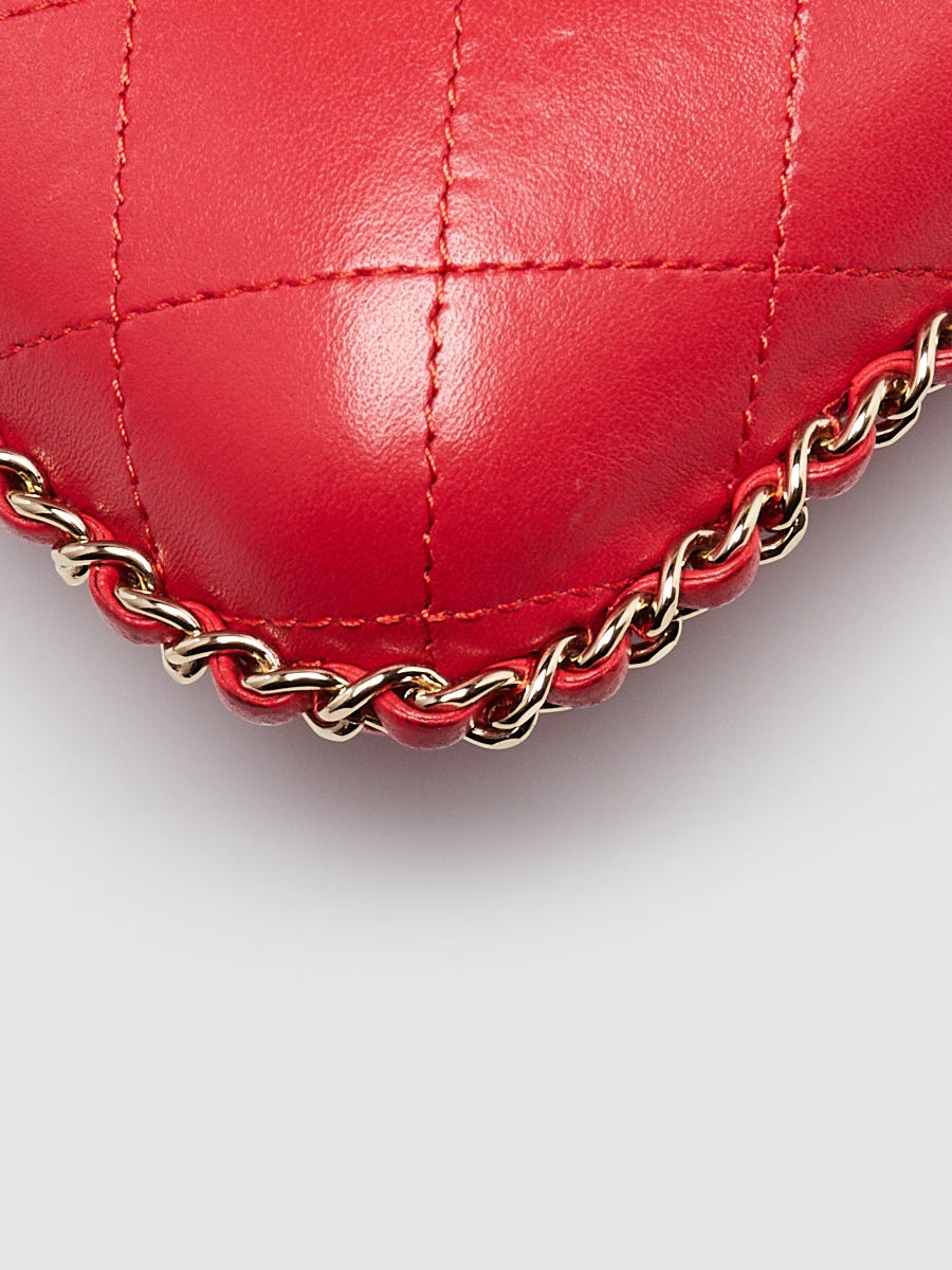 Chanel Red Quilted Lambskin Leather Phone Holder with Chain Bag