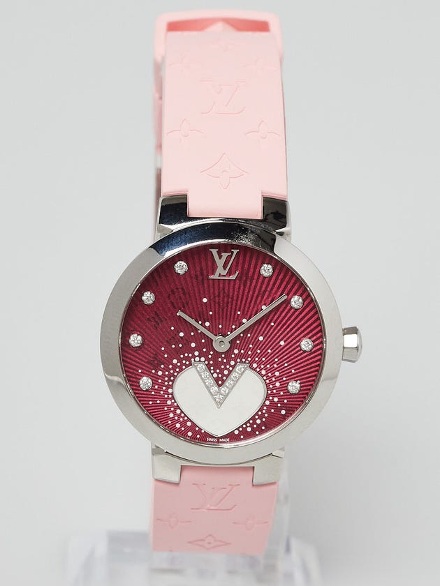 Louis Vuitton 27mm Rose Indian V Vernis Cool Tambour Quartz Watch-Q1J05